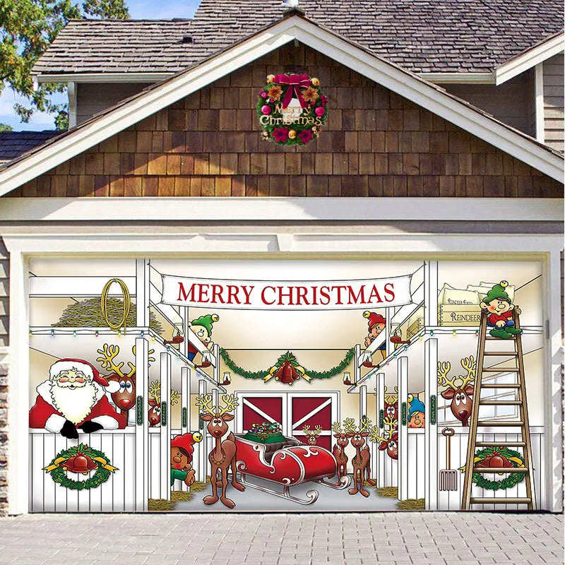 Christmas Garage Door Banner Decorations Cover Mural