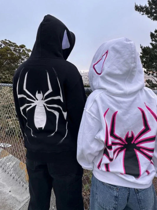 Y2k Unisex Full Zip-Up Graphic Spiderman Hoodie Streetwear