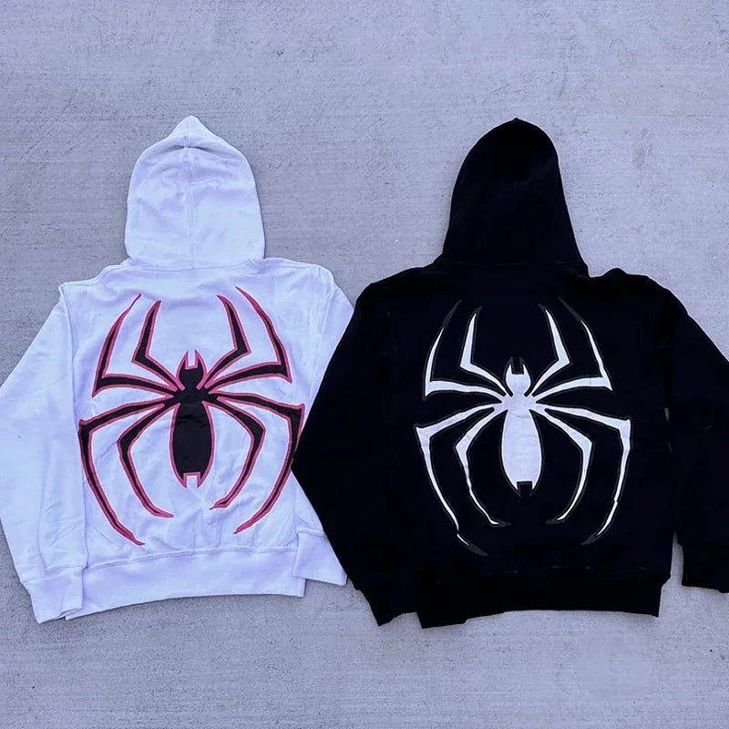 Y2k Unisex Full Zip-Up Graphic Spiderman Hoodie Streetwear