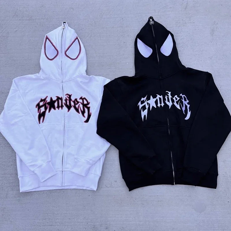 Y2k Unisex Full Zip-Up Graphic Spiderman Hoodie Streetwear