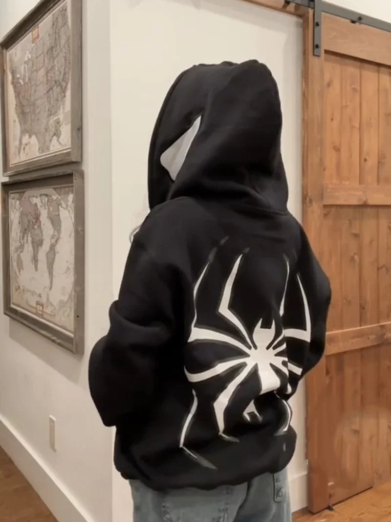 Y2k Unisex Full Zip-Up Graphic Spiderman Hoodie Streetwear